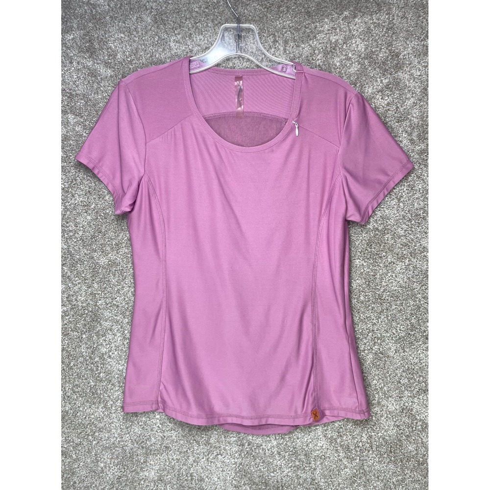 X by Gottex Mesh Back Activewear Top Womens M Pink Zipper Pocket Running Sporty